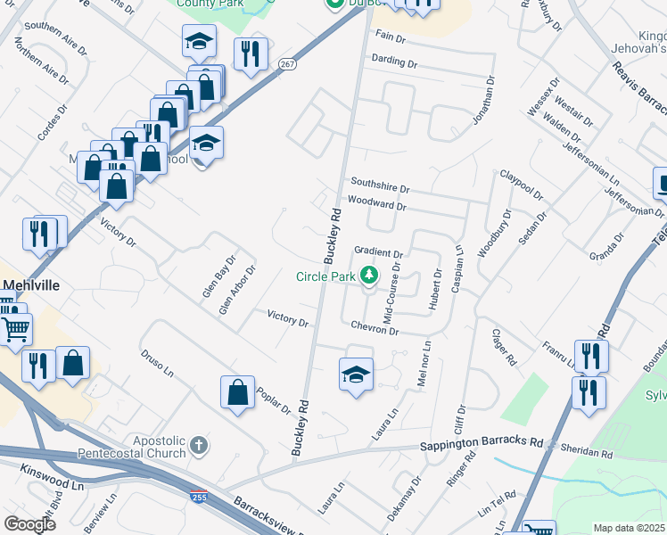 map of restaurants, bars, coffee shops, grocery stores, and more near 801 Meadow Acres Lane in St. Louis