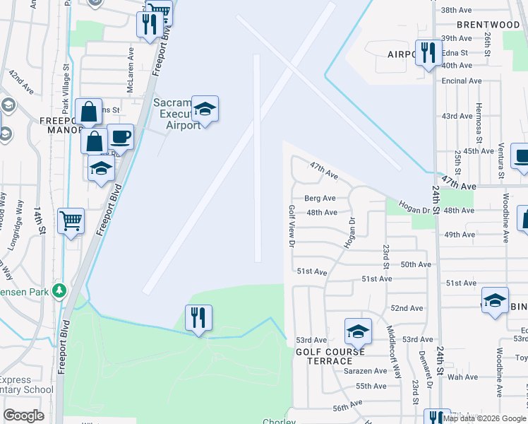 map of restaurants, bars, coffee shops, grocery stores, and more near in Sacramento