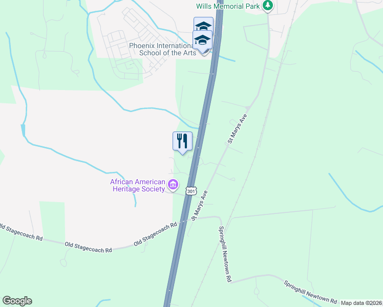 map of restaurants, bars, coffee shops, grocery stores, and more near 7415 Crain Highway in La Plata