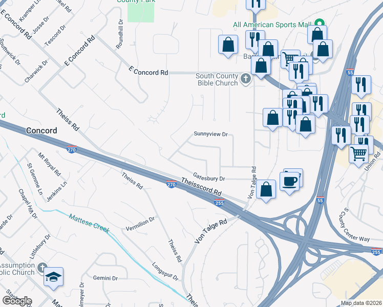 map of restaurants, bars, coffee shops, grocery stores, and more near 4756 Ashwick Terrace in St. Louis