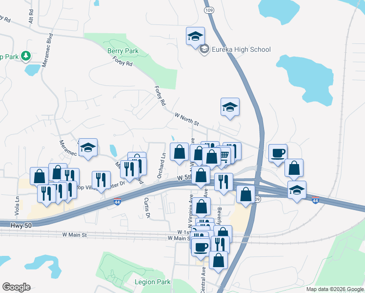 map of restaurants, bars, coffee shops, grocery stores, and more near 612 6th Street in Eureka
