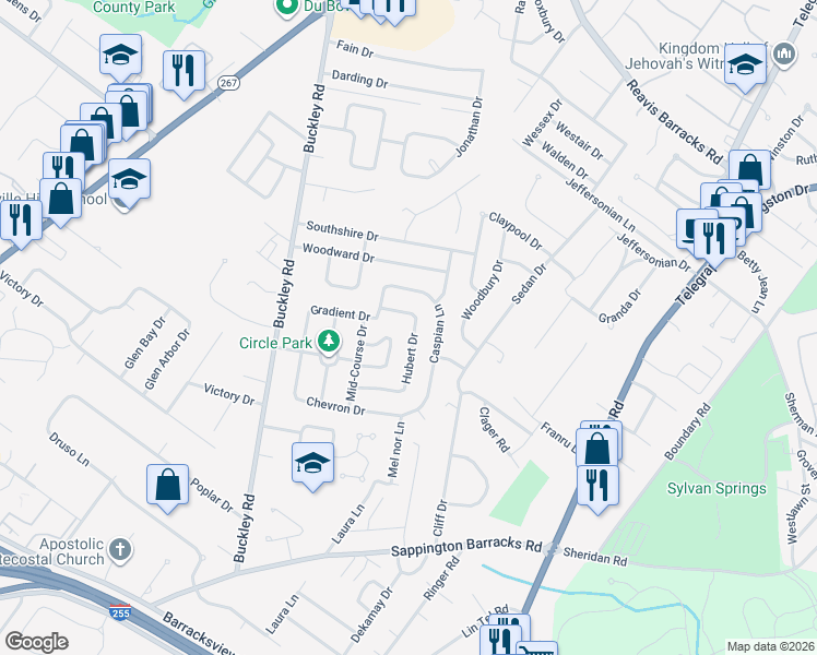 map of restaurants, bars, coffee shops, grocery stores, and more near 2907 Hubert Drive in St. Louis