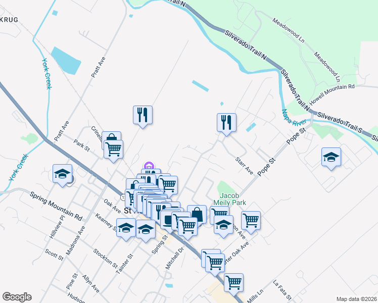 map of restaurants, bars, coffee shops, grocery stores, and more near 1336 Monte Vista Avenue in St. Helena
