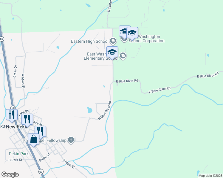 map of restaurants, bars, coffee shops, grocery stores, and more near 865 North Water Street in New Pekin