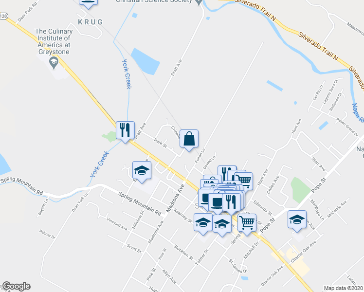 map of restaurants, bars, coffee shops, grocery stores, and more near 1703 Crinella Drive in St. Helena