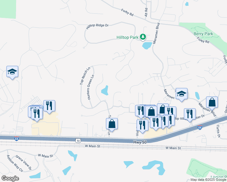 map of restaurants, bars, coffee shops, grocery stores, and more near 1239 Hunters Chase Dr in Eureka