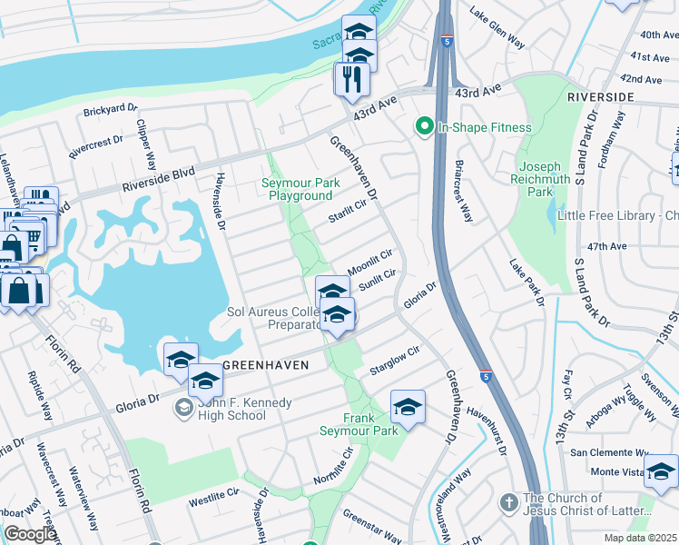 map of restaurants, bars, coffee shops, grocery stores, and more near 60 Moonlit Circle in Sacramento