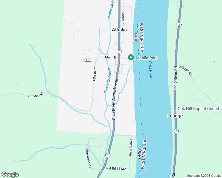 map of restaurants, bars, coffee shops, grocery stores, and more near 14057 Ohio 7 in Proctorville