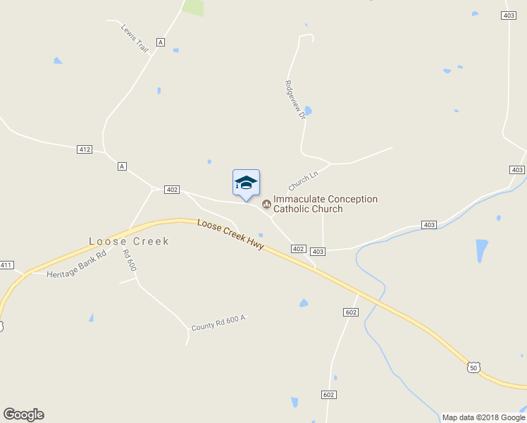 map of restaurants, bars, coffee shops, grocery stores, and more near County Route 402 in Loose Creek