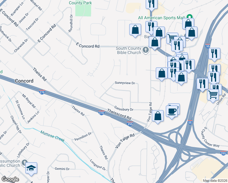 map of restaurants, bars, coffee shops, grocery stores, and more near 4756 Ashwick Terrace in St. Louis