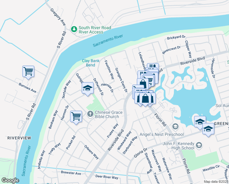 map of restaurants, bars, coffee shops, grocery stores, and more near 6405 Harmon Drive in Sacramento