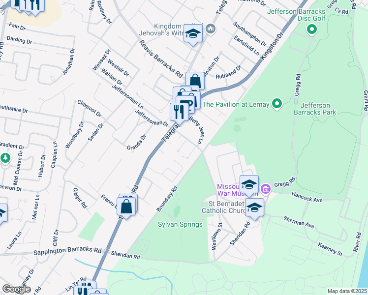 map of restaurants, bars, coffee shops, grocery stores, and more near 2710 Corliss Drive in St. Louis