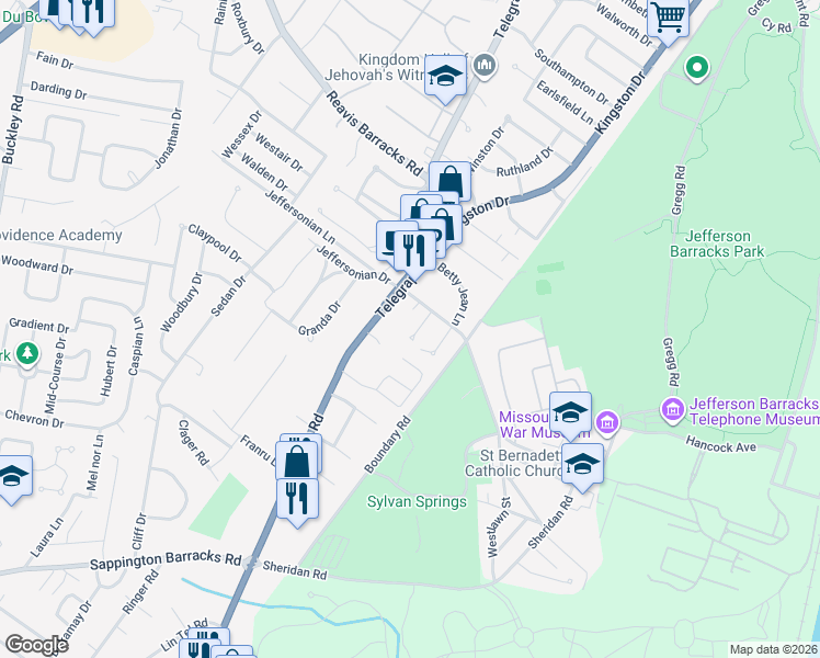 map of restaurants, bars, coffee shops, grocery stores, and more near 2710 Corliss Drive in St. Louis