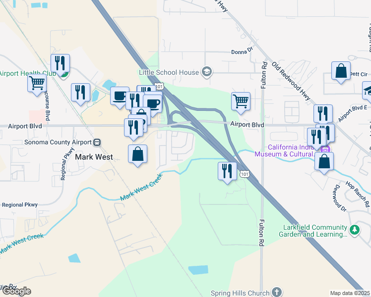 map of restaurants, bars, coffee shops, grocery stores, and more near 810 Vineyard Creek Drive in Santa Rosa