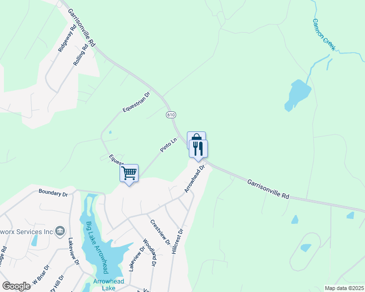 map of restaurants, bars, coffee shops, grocery stores, and more near 5 Pinto Lane in Stafford
