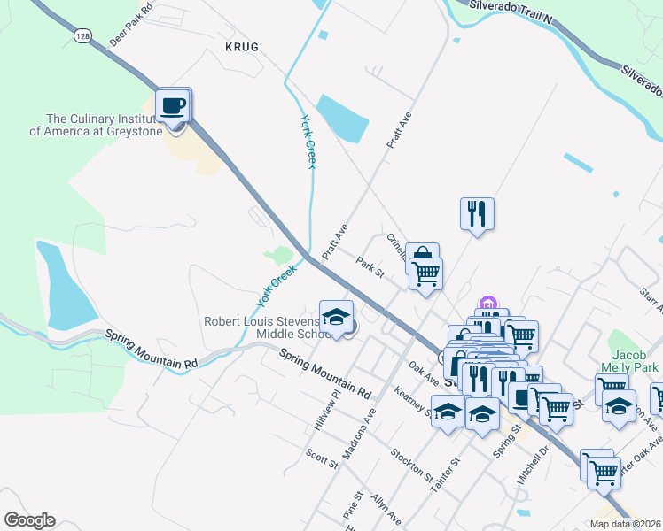 map of restaurants, bars, coffee shops, grocery stores, and more near 1862 Main Street in Saint Helena