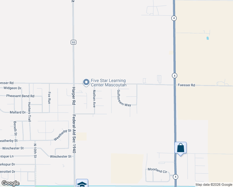 map of restaurants, bars, coffee shops, grocery stores, and more near 1200 Gulfstream Way in Mascoutah