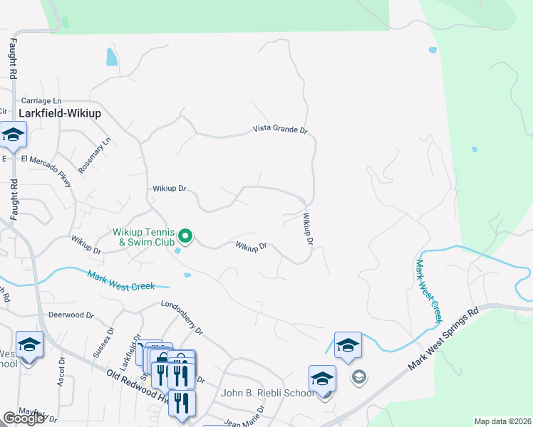 map of restaurants, bars, coffee shops, grocery stores, and more near 5262 Wikiup Court in Santa Rosa