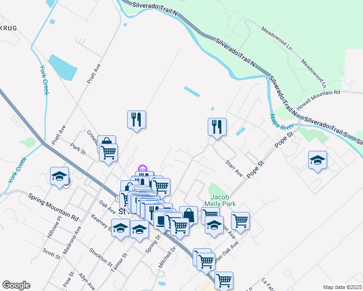 map of restaurants, bars, coffee shops, grocery stores, and more near 1336 Monte Vista Avenue in St. Helena