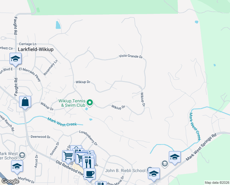 map of restaurants, bars, coffee shops, grocery stores, and more near 775 Wikiup Drive in Santa Rosa