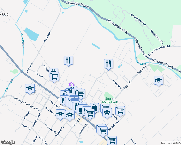 map of restaurants, bars, coffee shops, grocery stores, and more near 1336 Monte Vista Avenue in St. Helena
