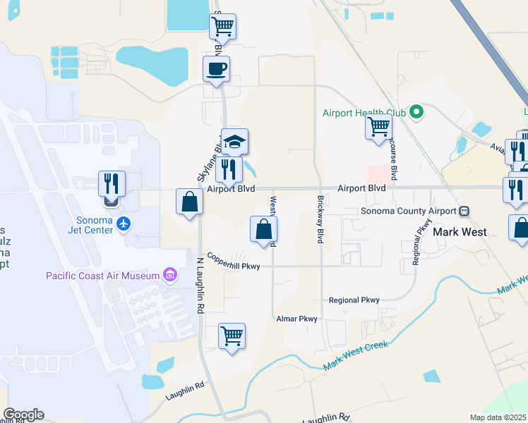 map of restaurants, bars, coffee shops, grocery stores, and more near 3600-3644 Westwind Blvd in Santa Rosa