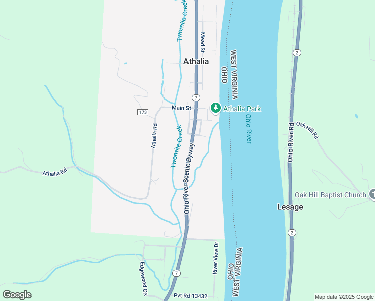 map of restaurants, bars, coffee shops, grocery stores, and more near 14057 Ohio 7 in Proctorville