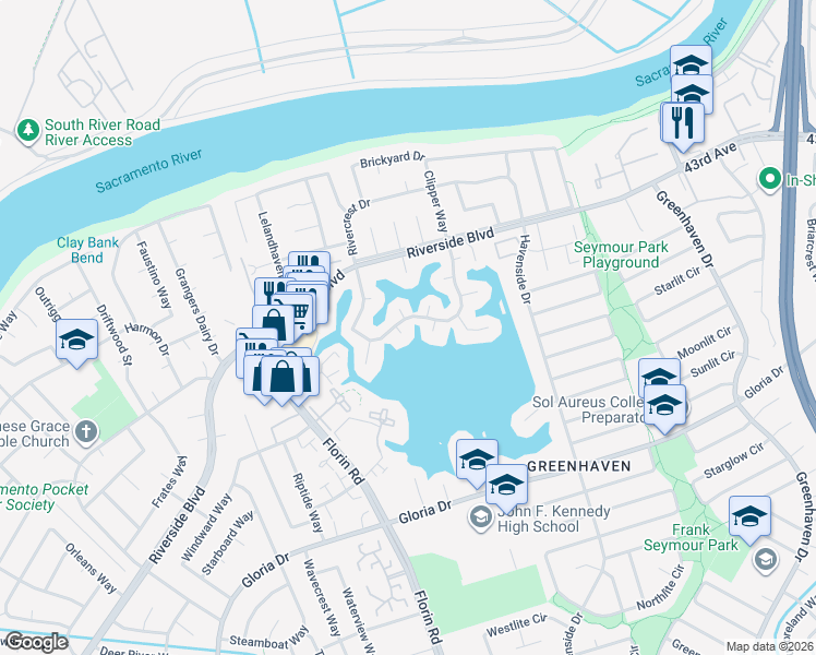 map of restaurants, bars, coffee shops, grocery stores, and more near 9 Holiday Cove Court in Sacramento