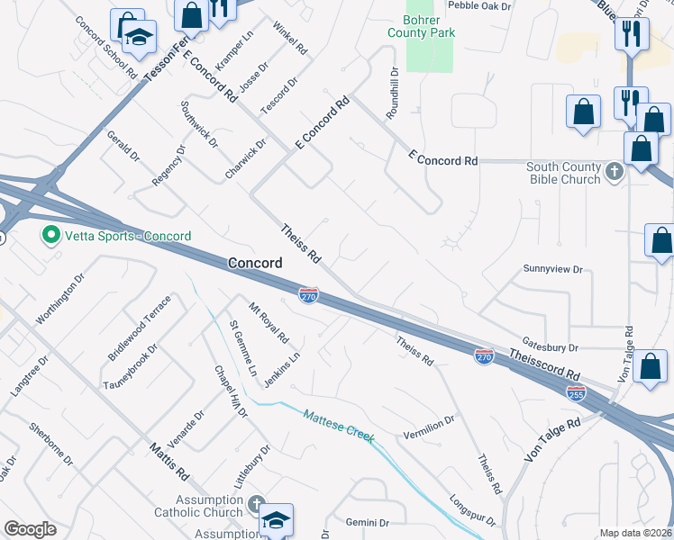 map of restaurants, bars, coffee shops, grocery stores, and more near 4327 Carrie Beth Lane in St. Louis