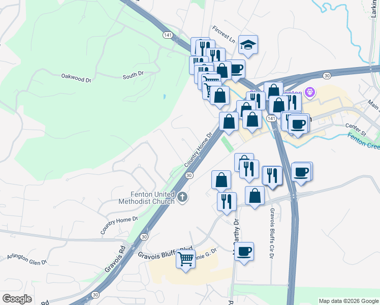 map of restaurants, bars, coffee shops, grocery stores, and more near 405 Summit Place Court in Fenton
