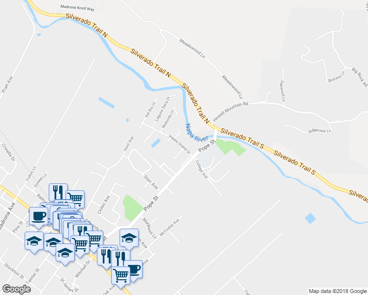 map of restaurants, bars, coffee shops, grocery stores, and more near 2 San Lucas Court in Saint Helena