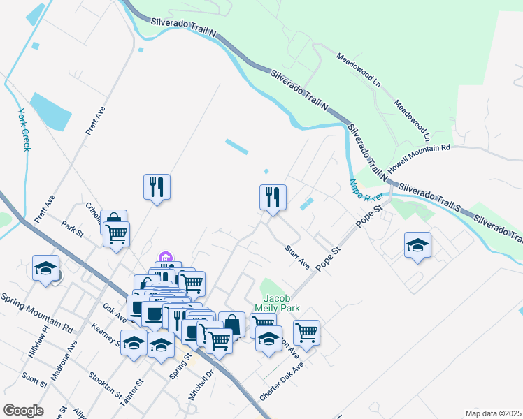 map of restaurants, bars, coffee shops, grocery stores, and more near 548 Hunt Avenue in St. Helena