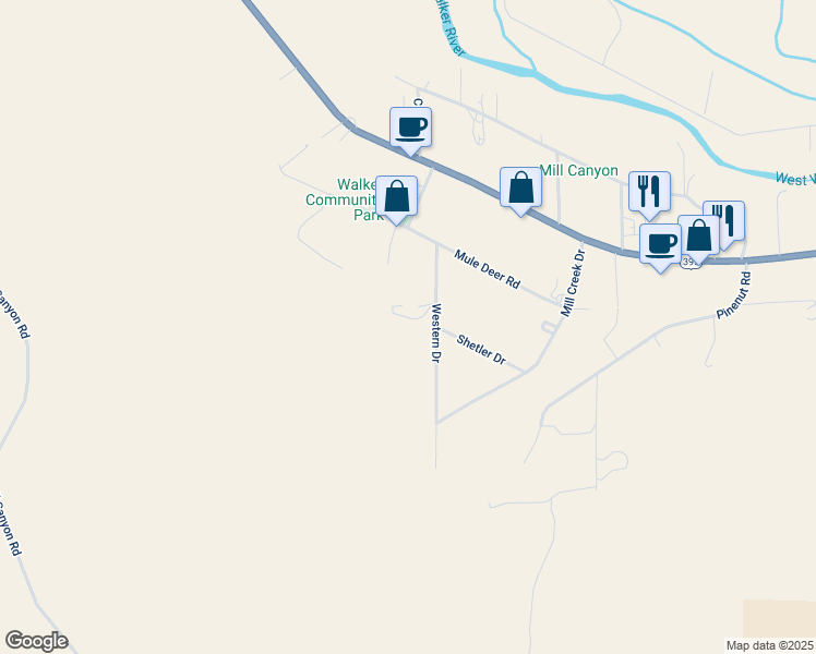 map of restaurants, bars, coffee shops, grocery stores, and more near 170 Western Drive in Coleville