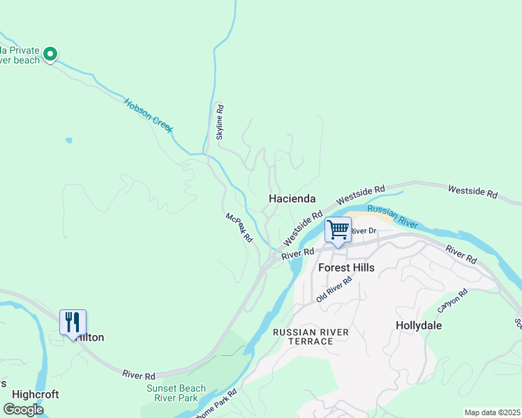 map of restaurants, bars, coffee shops, grocery stores, and more near 11040 Westside Avenue in Forestville