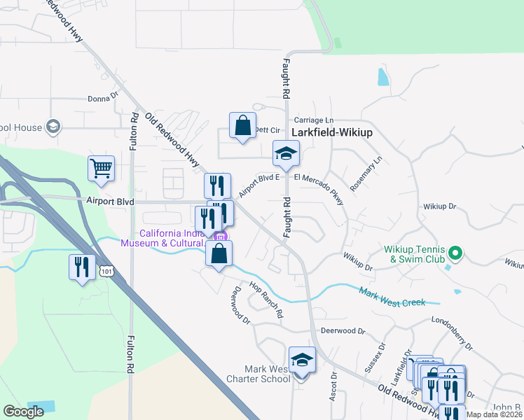 map of restaurants, bars, coffee shops, grocery stores, and more near 341 Vintage Glen Court in Santa Rosa