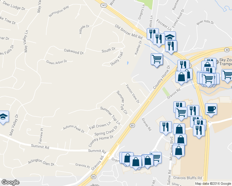 map of restaurants, bars, coffee shops, grocery stores, and more near 706 Summer Top Cir in Fenton