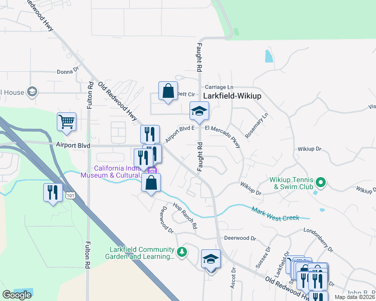 map of restaurants, bars, coffee shops, grocery stores, and more near 341 Vintage Glen Ct in Santa Rosa