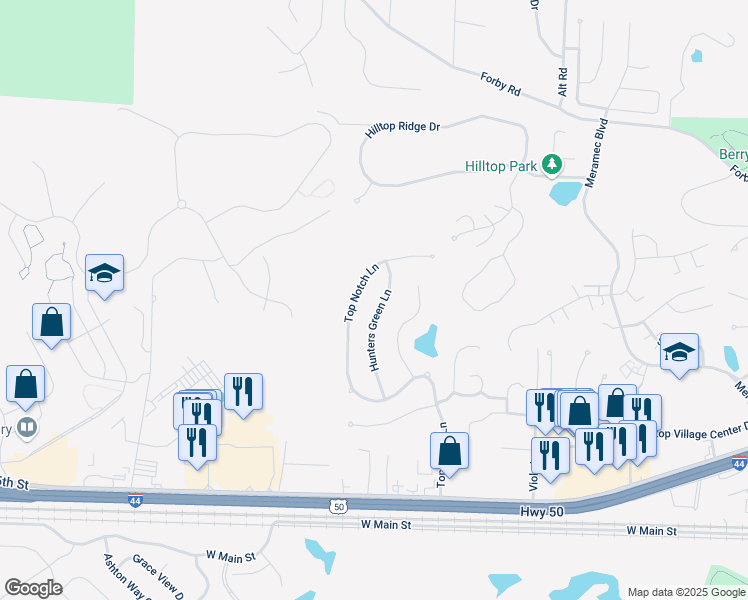 map of restaurants, bars, coffee shops, grocery stores, and more near 151 Hunters Green Ln in Eureka