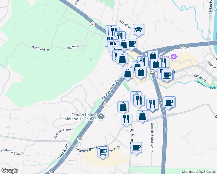 map of restaurants, bars, coffee shops, grocery stores, and more near 405 Summit Place Court in Fenton