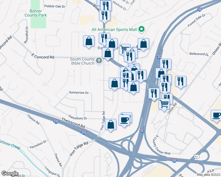 map of restaurants, bars, coffee shops, grocery stores, and more near 4511 Haverleigh Terrace in St. Louis