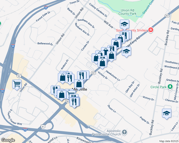 map of restaurants, bars, coffee shops, grocery stores, and more near 3607 Lemay Ferry Road in St. Louis
