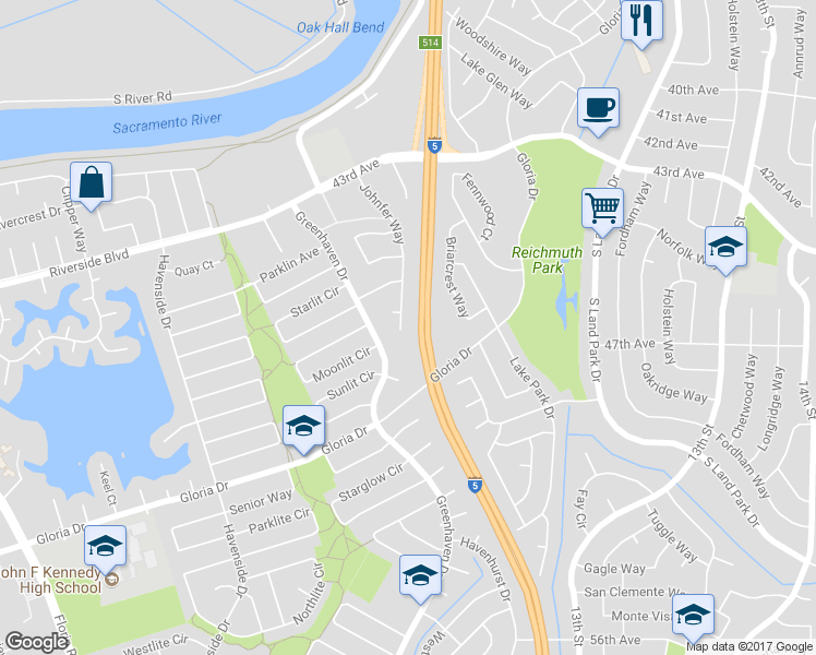 map of restaurants, bars, coffee shops, grocery stores, and more near 1031 Johnfer Way in Sacramento