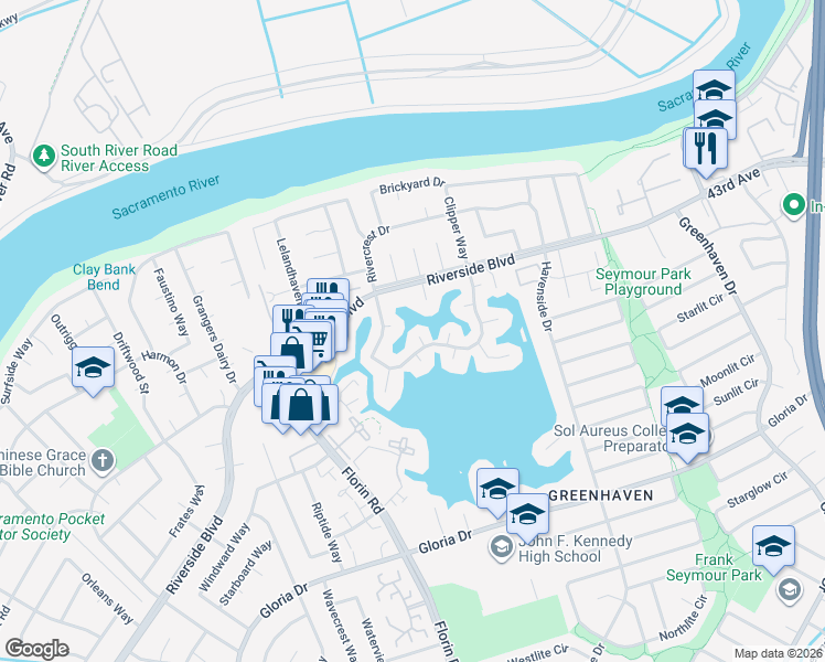 map of restaurants, bars, coffee shops, grocery stores, and more near 9 Holiday Cove Court in Sacramento
