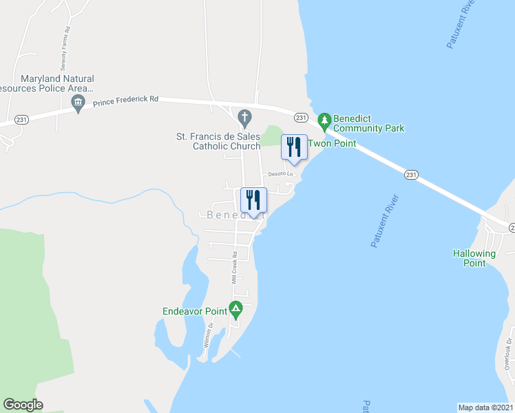 map of restaurants, bars, coffee shops, grocery stores, and more near 7305 Benedict Avenue in Benedict