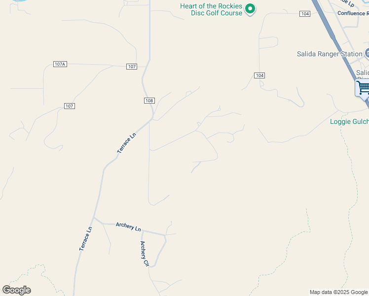 map of restaurants, bars, coffee shops, grocery stores, and more near 6384 Terrace Lane in Salida