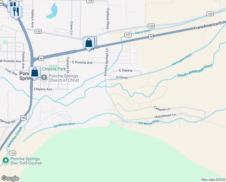 map of restaurants, bars, coffee shops, grocery stores, and more near 1100 Pinon in Salida