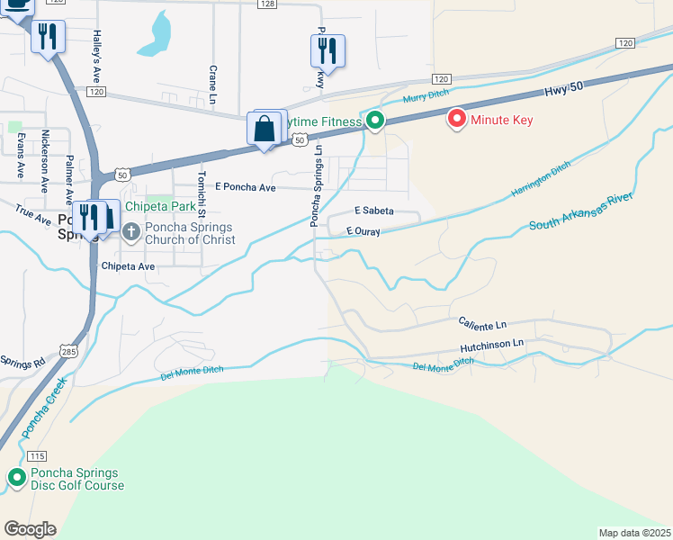 map of restaurants, bars, coffee shops, grocery stores, and more near 1102 Pinon Drive in Poncha Springs