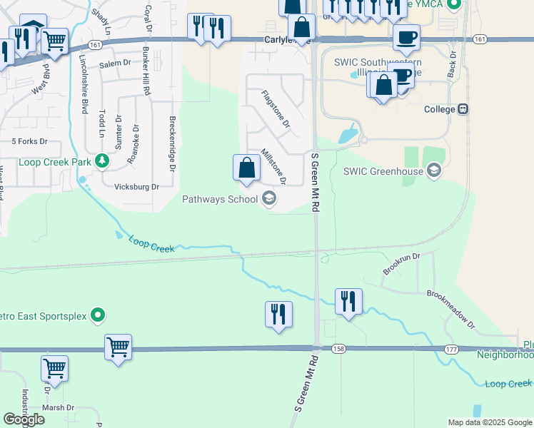 map of restaurants, bars, coffee shops, grocery stores, and more near 2401 Pathways Crossing in Belleville