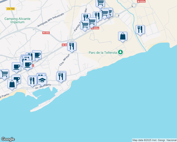map of restaurants, bars, coffee shops, grocery stores, and more near 17 Barri la Almadrava in La Vila Joiosa