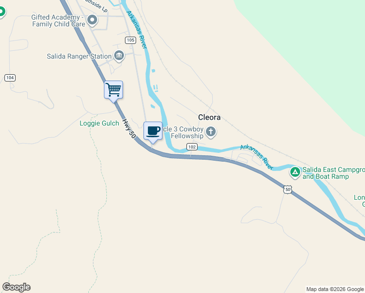 map of restaurants, bars, coffee shops, grocery stores, and more near 5068 U.S. 50 in Salida